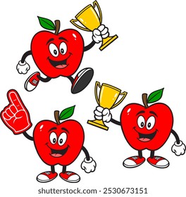 Apple Character Set 01, Hand Drawn Vector illustrations, Isolated On Transparent Background