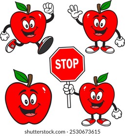 Apple Character Set 02, Hand Drawn Vector illustrations, Isolated On Transparent Background