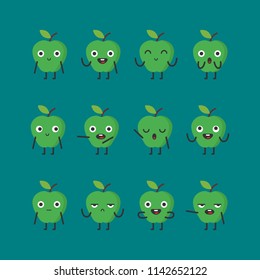 Apple character set different options and emotions. Vector Illustration.