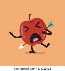 Apple character shot by an arrow. Vector illustration