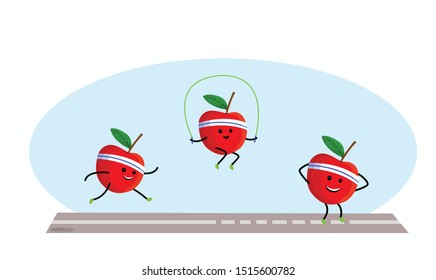 apple character trains in sport, vector illustration