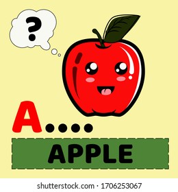 Apple character vector illustration.to learn children to spell the word apple