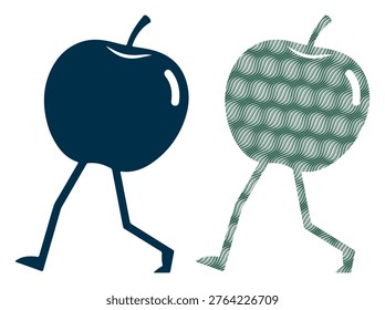Apple character, walking, dancing, playful, food, fruit, funny, cute, happy, personified