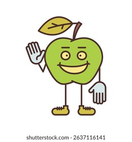 Apple character waves his hand and smiling. Vector Illustration