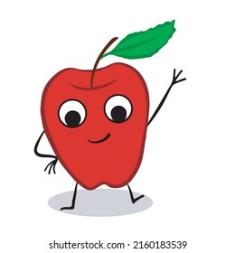 Apple character waving. Isolated vector illustration on white background.