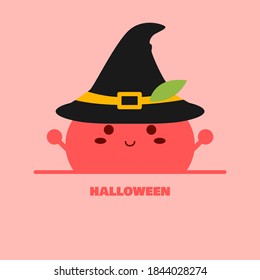 A apple character wearing a witch hat. Happy Halloween. Cute style apple character