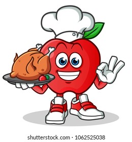 apple chef mascot vector cartoon illustration