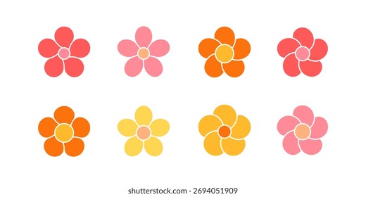Symbol für Apfel- und Kirschblüte. Set mit 8 geometrischen Formen. Moderne grafische Elemente mit linearem Design.