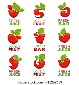 Apfel, Kirschen, Obst und frischer Saft, Vektorgrafik von Logos, Symbolen und Emblemen