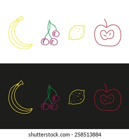 Apple, cherry, lemon and banana in vector
