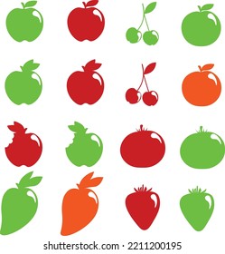 Apple, cherry, orange, tomato, manggo, and strawberry  pattern icon. vector illustration