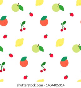 Apple, cherry, strawberry, lemon and orange seamless pattern 