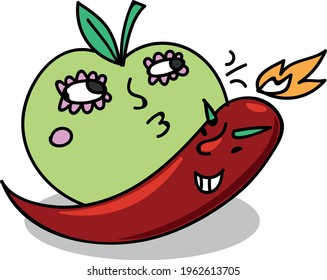 dibujo a mano de manzana y ají lindo