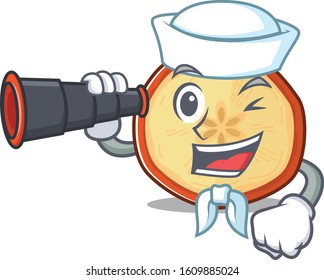 Apple chips cartoon happy Sailor style with binocular