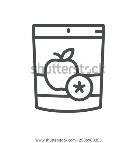 Apple Chips Packaging Icon. Simple Line Illustration of Apple-Based Snack Packaging, Representing Dried Apples Healthy Snacks and Dehydrated Organic Food Products.