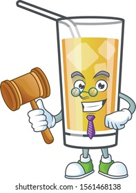 Apple cider cartoon with mascot character judge