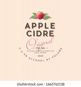 Apple Cider label. Apple beverage sticker. Ripe apple and leaves with letters. 