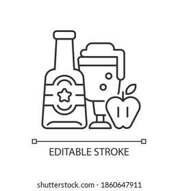 Icono lineal de sidra de Apple. Cerveza de naves. Beber festivo. Carta de bebidas alcohólicas. Calvados en vidrio. Ilustración personalizable de línea delgada. Símbolo de contorno. Dibujo de contorno aislado del vector. Trazo editable