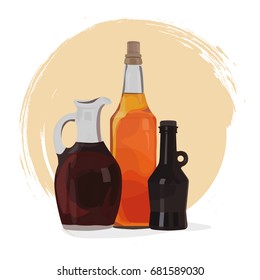 Apple cider, malt and balsamic vinegars in bottle vector condiment and spread illustration