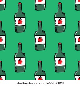Apfelwein, nahtloses Doodle-Muster, Vektorillustration