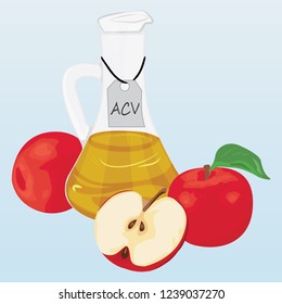 Apple cider vinegar and apples vector illustration