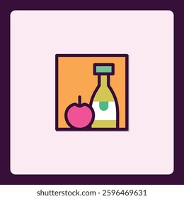 Apple cider vinegar bottle with fresh apple organic icon illustration
