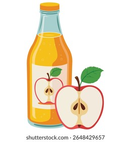 Garrafa de vinagre de sidra de maçã com maçãs vermelhas frescas ilustração vetorial isolada sobre fundo branco