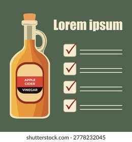 Apple cider vinegar checklist infographic with text space on green background