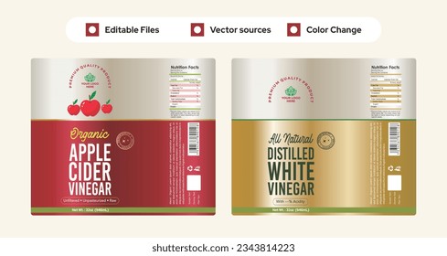 Apfelessideretikett-Design, Design der Verpackung des weißen Essiegaretiketts, Flascheeetikett-Design, Obst-Gemüse-Essig, Design der natürlichen ökologischen Produktkennzeichnung, Qualität essbar