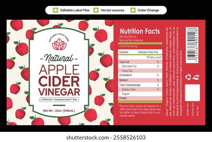 Apple cider vinegar label design, packaging design, bottle label design, fruit vegetable vinegar, Natural organic product label packaging design, Premium Quality editable packaging template download