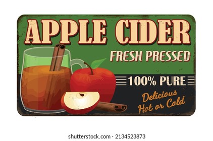 Apple cider vintage rusty metal sign on a white background, vector illustration