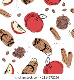 Apple with cinnamon seamless pattern.