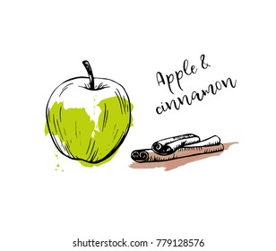 Apple and cinnamon sketch ...ng vector illustration
