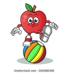apple circus clown stand in the ball mascot vector cartoon illustration
