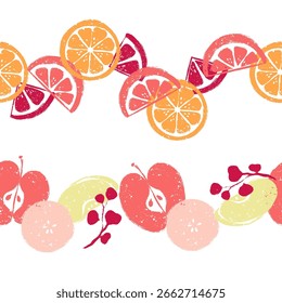 Apfel und Zitrusfrüchte Scheiben Vektor nahtlose Rahmen Set