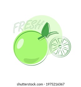 Apple and citrus vector illustration. Fresh veggies nutrition. Organic vegan fruit. Isolated symbol of healthy food.