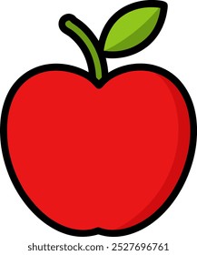 Apple Clip Art Vector, A Clean and Simple Illustration of a Red Apple with a Green Leaf