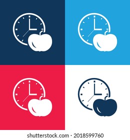 Apple y reloj azul y rojo cuatro colores conjunto mínimo de iconos