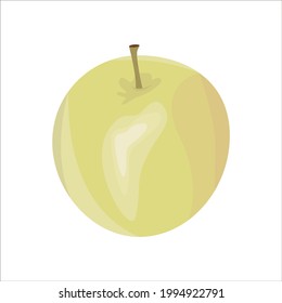 Apple close-up. Round shape 
yellow autumn fruit isolated on white background. A fresh, healthy variety of ripe apple with vitamins. Proper nutrition symbol. Kind of dietary delicious food. Vector 