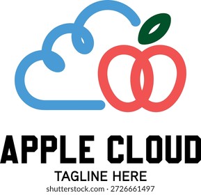 Logotipo de la nube de Apple con la nube azul y el símbolo rojo de la manzana