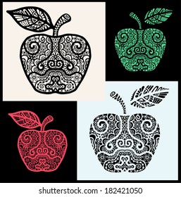 Apple collection, stylized abstract decoration, vector icon set