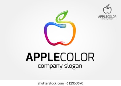 Apple Color Vector Logo Illustration. Rainbow Apple line logo template. 