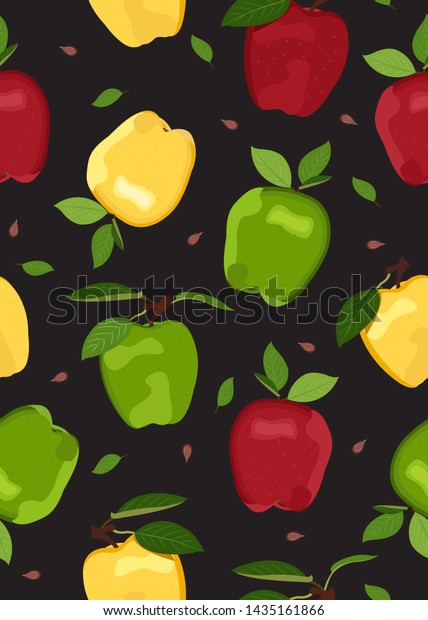 Apple Colorful Seamless Pattern On Black Stock Vector (Royalty Free ...