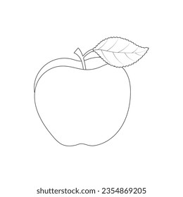 apple coloring page, apple hand drawn line art, apple illustration, apple fruit coloring page line art illustration,  isolated on white background.