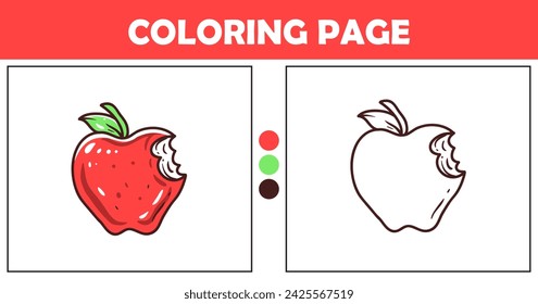 Apple coloring page for kids vector illustration