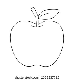 Apple coloring pages for kids. Trace and color apple. Apple with leaf line art vector for coloring books isolated on white background. Kindergarten and preschool worksheets printable for kids. 