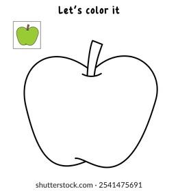 Apple coloring pages for kids. Trace and color Apple. Apple fruit flashcard. Green apple isolated on white background. Kindergarten and preschool worksheets printable for kids. 