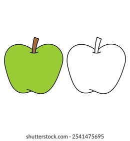 Apple coloring pages for kids. Trace and color Apple. Apple fruit flashcard. Green apple isolated on white background. Kindergarten and preschool worksheets printable for kids. 