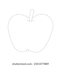 Apple coloring pages for kids. Trace and color Apple. Apple fruit flashcard for kids. Red apple isolated on white background. Kindergarten and preschool worksheets printable for kids. 