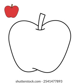 Apple coloring pages for kids. Trace and color Apple. Apple fruit flashcard for kids. Red apple isolated on white background. Kindergarten and preschool worksheets printable for kids. 